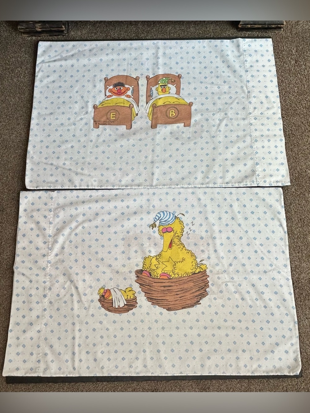 Vintage 70's Sesame Street Standard Pillow Case Set Bert & Ernie, Big Bird.